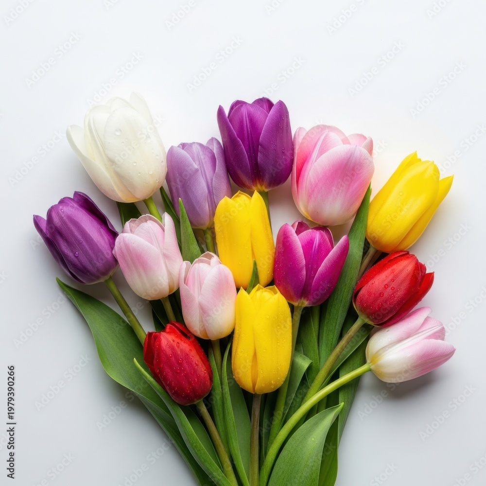 Fototapeta premium Vibrant spring tulip bouquet in soft natural light on neutral background