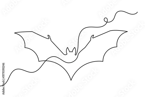 Flying bat continuous one line drawing minimalist style isolated outline vector illustration