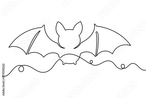 Flying bat continuous one line drawing minimalist style isolated outline vector illustration