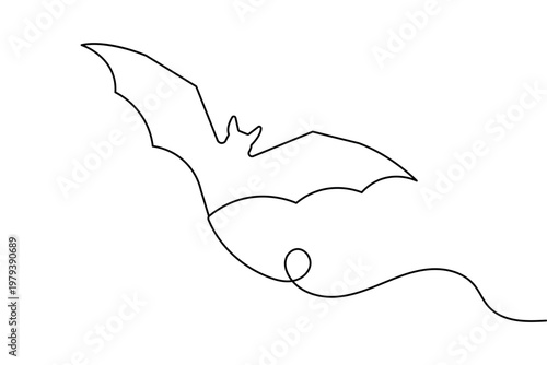 Flying bat continuous one line drawing minimalist style isolated outline vector illustration