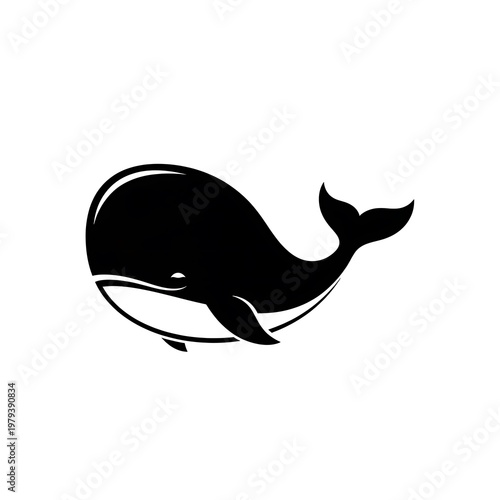 Black silhouette of a whale swimming.