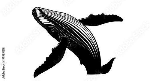 Black silhouette of a whale swimming.