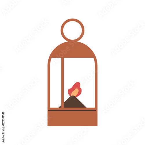 Lantern with candle inside. Cozy fire flame decoration in glass lamp. Candlel...