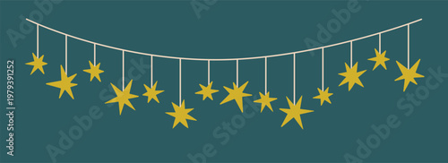 Star garland, festive light on string. Christmas strand decoration. Decorativ...