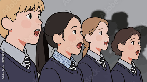 Group of School Children Singing Together