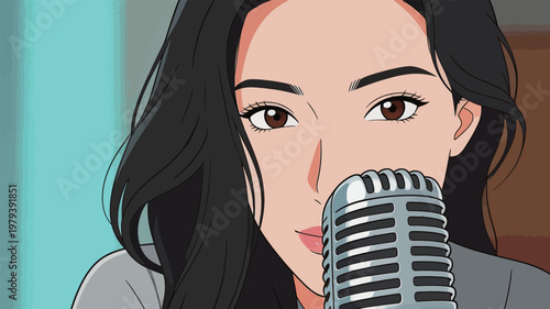 Illustration of Woman with Microphone