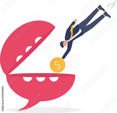 Professional falling into a trap chasing a gold coin