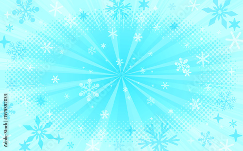 ポップな集中線とひんやりした氷の背景2_横