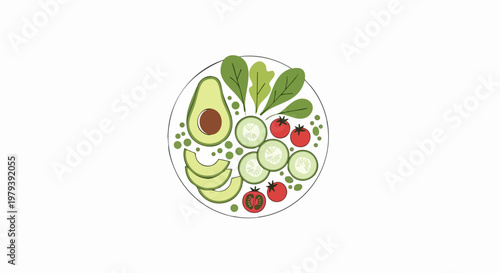 Healthy Vegan Bowl: A vibrant and appetizing illustration showcasing a healthy vegan bowl brimming with fresh, colorful ingredients.