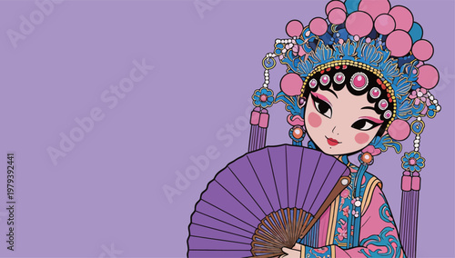 Colorful traditional dancer holding a fan during a cultural event in a vibrant setting