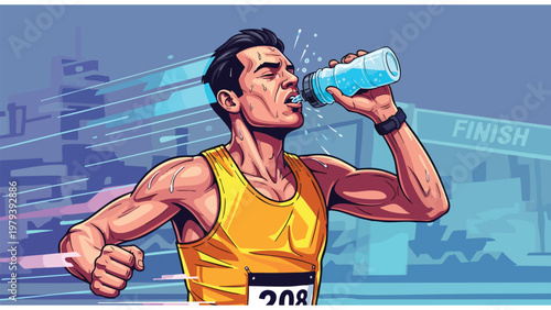 Marathon Runner Hydrating After Race | Athlete Recovery Drink Water