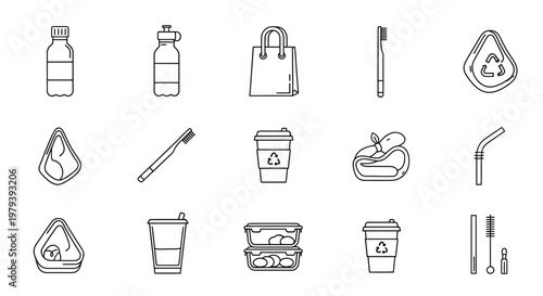 Eco friendly reusable items icons set.