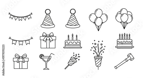 Birthday Party Celebration Icons Set.