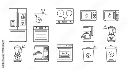 Kitchen appliances and household items.