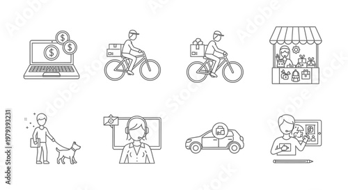 People using various modes transport.