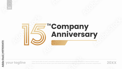 15th company anniversary gold outline logo banner template