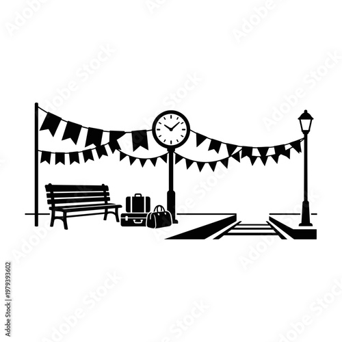 Musical swan silhouette with accordion and piano keys