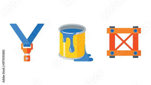 Essential Elements: Seatbelt, Paint Can, and Crates: An assortment of elements which are commonly used in daily life.