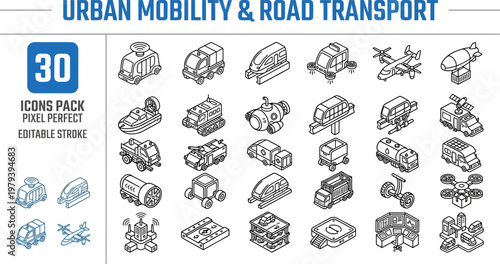 Isometric transportation logistics freight vehicle shipping vector icon set