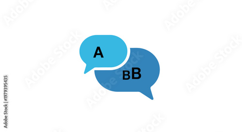 Blue speech bubbles with letters.