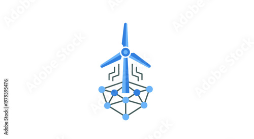 Blue Wind Turbine 3D Graphic Design.