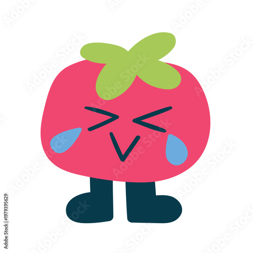 Cute Tomato Character Laughing Tears of Joy. Flat Vector Illustrationю