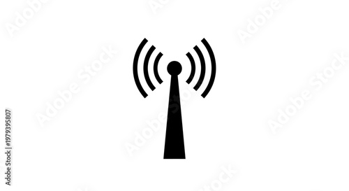 Black antenna with signal waves icon.