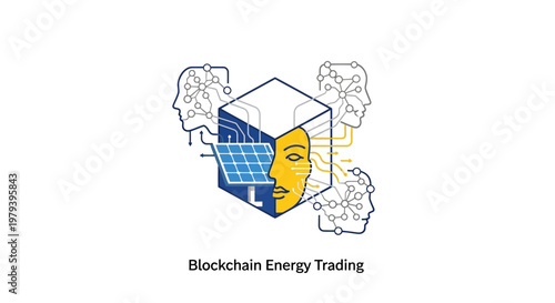 Blockchain energy trading system icon design.