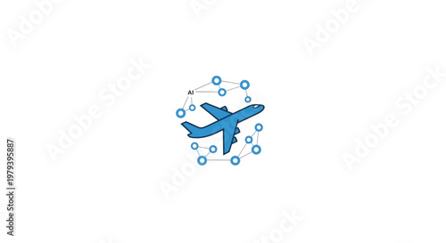 Blue Airplane Icon with Circles.
