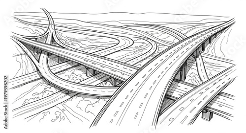 Complex Highway Interchange Drawing.