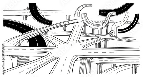 Complex Highway Interchange Illustration.