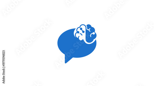 Blue Elephant Head Speech Bubble Icon.