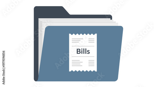 Blue Folder with Bills Documents.