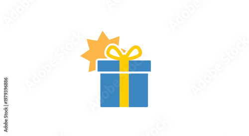 Blue gift box with yellow ribbon.