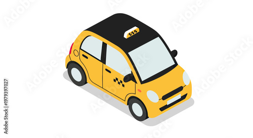Isometric Yellow Taxi Car Vector Illustration for Urban Transportation and City Travel Service