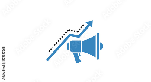 Blue Megaphone with Arrow Icon.