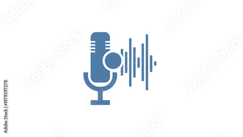 Blue Microphone Icon with Sound Waves.