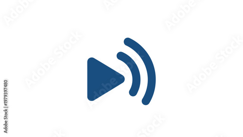 Blue Play Button Icon with Sound Waves.