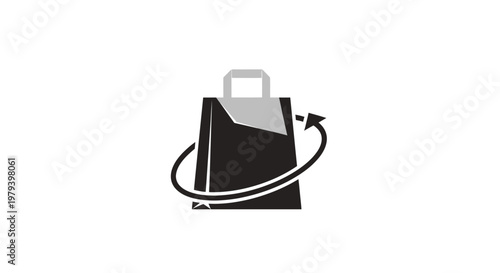 Black shopping bag with white handle.