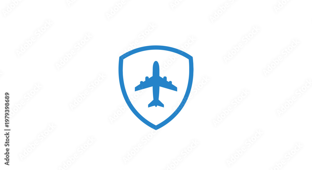 Fototapeta premium Airplane Inside Blue Shield Logo.