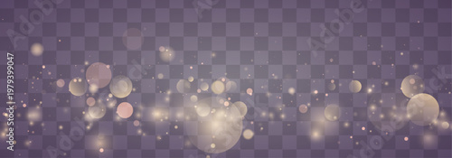 Yellow dust glimmers in soft light, scattering sparkle, shimmer, glitter bokeh. Twinkle particle, stardust highlights flare while sparks, glare, lens flare enhance magical PNG vector illustration.