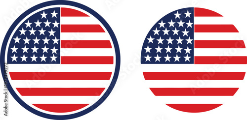 United States Flag Circle Logo Patriotic Symbol Vector Design - American Flag Round Icons Collection USA Badge Vector Set