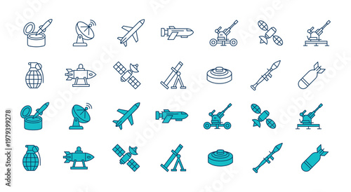 Various weapons, vehicles, and equipment used in warfare