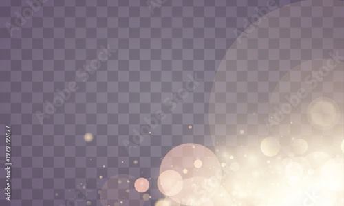 Golden glitter dust glow in soft light, blending sparkle, shimmer, twinkle bokeh. Sparks, stardust, highlights, flare, lens flare, glare enhance magical festive light in the PNG vector illustration.