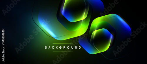 Φωτογραφία Abstract neon shapes overlap dark background