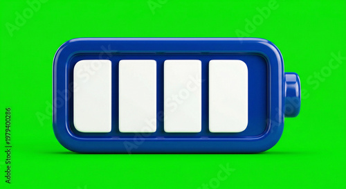 Blue battery icon isolated on chroma key green background, ultra realistic energy and charging concept for device power, electric technology, mobile status, efficiency tracking and tech design
