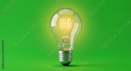 Warm yellow glowing light bulb isolated on chroma key green background, ultra realistic idea and innovation concept for startup branding, education content, brainstorming and business design