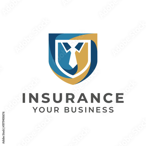 A sleek design of an abstract shield symbolizing insurance for businesses, showcasing a sophisticated tie motif to emphasize professionalism and security.
