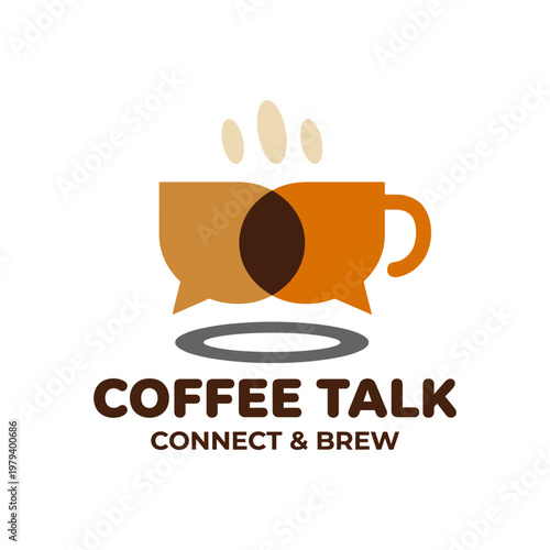 An inviting logo portraying two coffee cups with a conversational bubble, symbolizing warmth, connection, and the casual experience of sharing coffee and ideas.