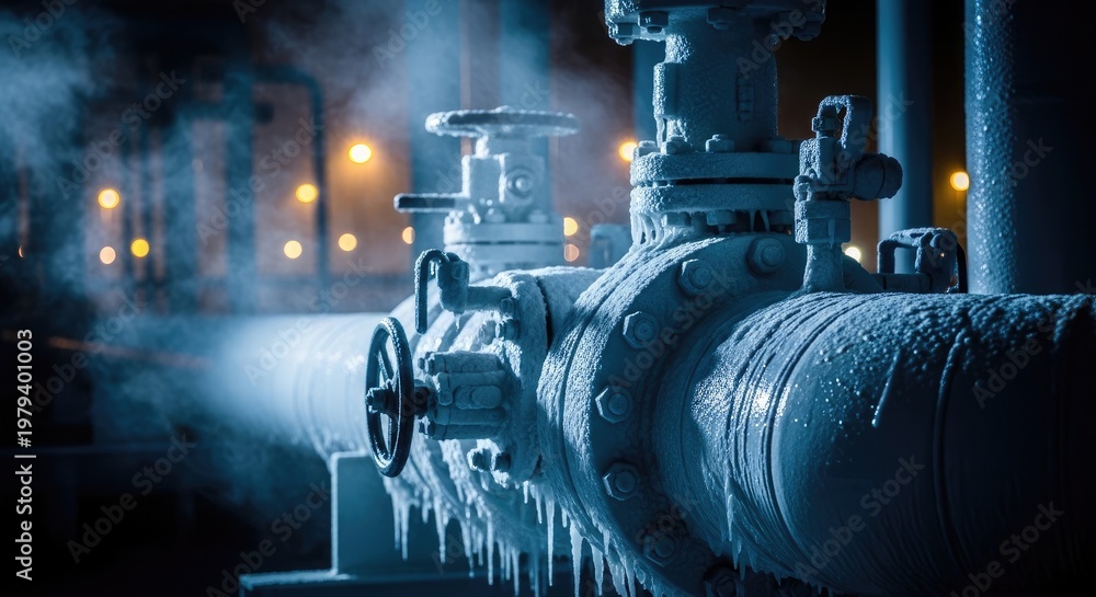 Obraz premium Industrial Pipes and Valves with Steam.